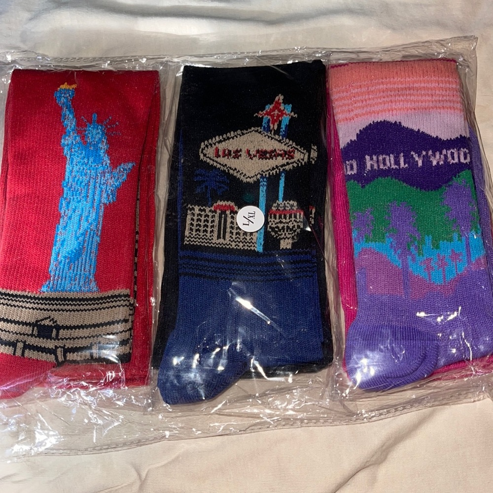 Three pairs of City compression socks - NYC , Las Vegas , Hollywood